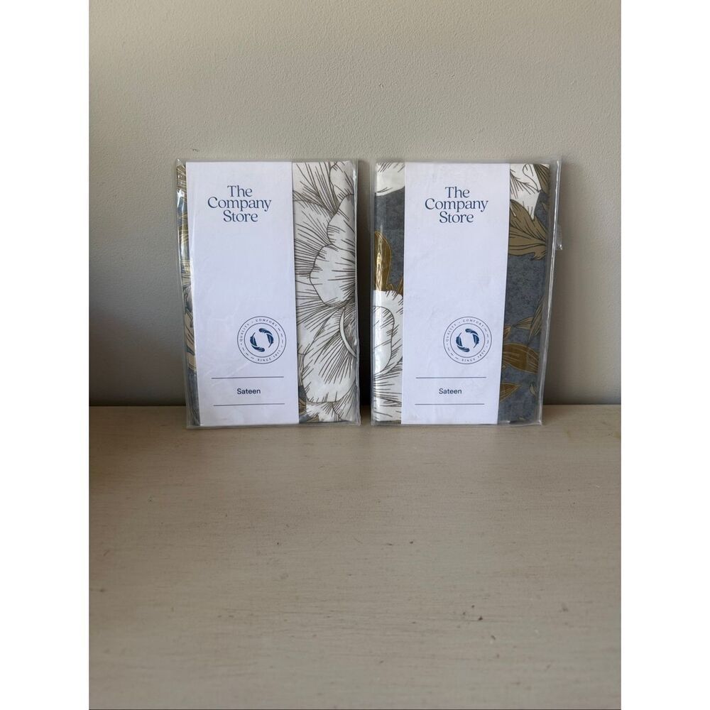 Company Store Company Cotton Grey/Gold Peonies Sateen Set of 2 Standard Shams - Picture 2 of 7